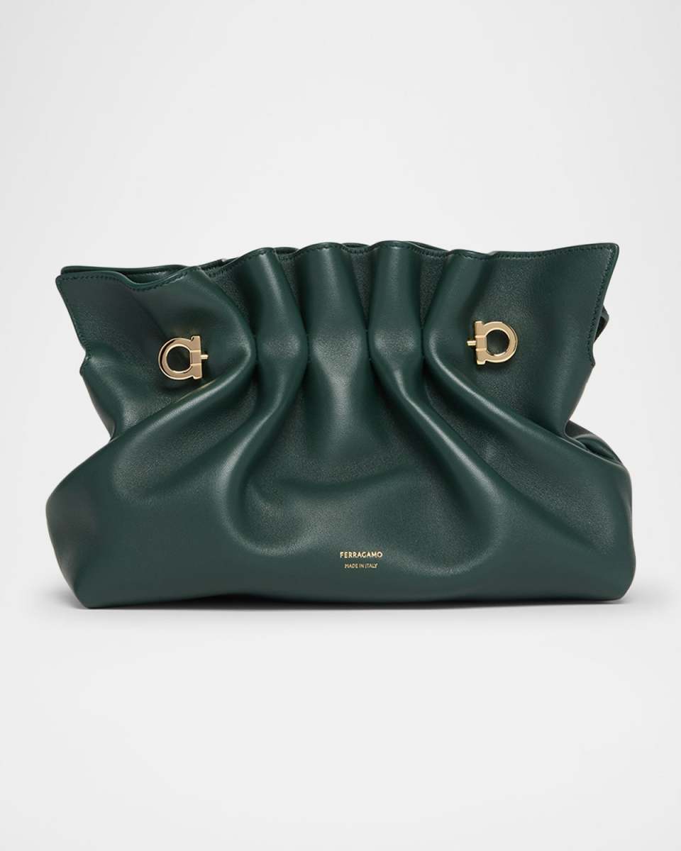 Dumpling Ruched Leather Shoulder Bag